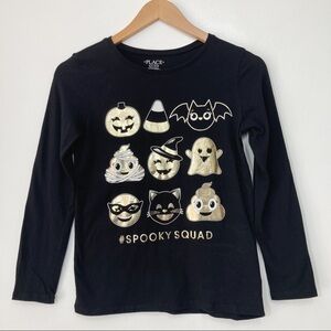 The Children's Place Girls Black Crewneck Halloween T-Shirt Size L (10-12)